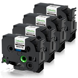 Labelife TZe-241 TZe241 TZe TZ Tape 18mm 0.7 Laminated White Replacement for Brother Label Maker Tape 18mm P Touch Label Tape 3/4 Inch for Brother PT-D400 PT-D410 PTD460BT PT-D610BT PT-D600, 4-Pack