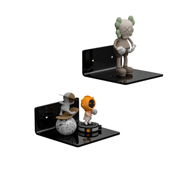 Sezanrpt 6 Inches Small Black Wall Shelves Set of 2,