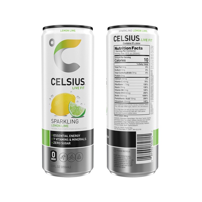 CELSIUS Sparkling Lemon Lime, Functional Essential Energy Drink, 12 Fl