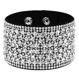 Adoshine Boho Bangle Leather Rhinestone Bracelet for Women Wide Edge Cuff Wrap Bracelet Handmade Bangle Wrap Cuff Bracelet, Free Size, Leather, Cubic Zirconia