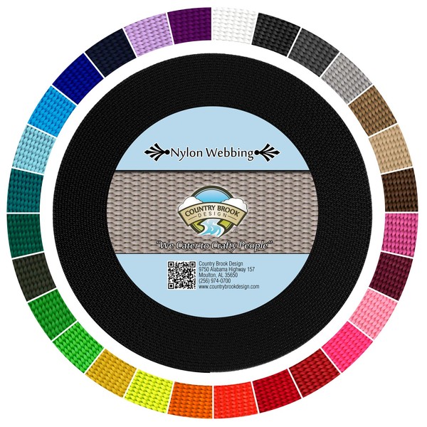 Country Brook Design - 1 Inch Heavy Duty 100% Real Nylon Webbing - 30+ Vibrant Colors (Black, 50 Yards)