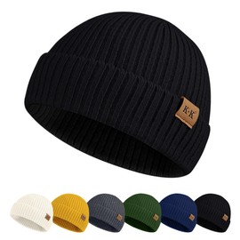 KQueenStar Fisherman Beanie Mens - Winter Knit Beanie Hats Trawler Beanie Tuque Bonnet Cuff Skull Caps for Men