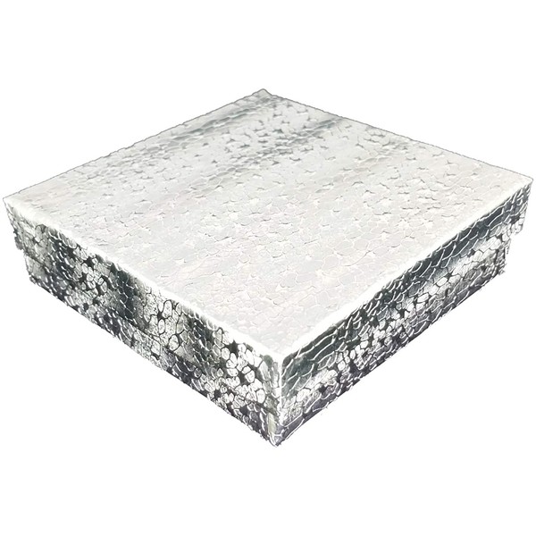 888 Display - Case of 100 Boxes of 3 1/2" x 3 1/2" x 1" SilverFoil Cotton Filled Jewelry Boxes
