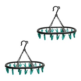 BozexPro 20 Pegs-2 Pack Oval Sock Dryer Pegs, Sock Dryer For Washing Line, Green and Black Colour
