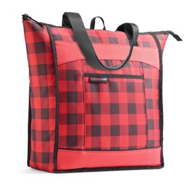 Rachael Ray Chillout Soft Cooler Bag Insulated Leak Proof Collapsible, Large Reusable Insulated Grocery Bag With Zippered Top, Travel Tote For Hot or Cold Food, Grocery Tote Bag, Red Buffalo Print