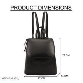 Lloyd Baker London - Padma backpack, 100% Leather Soft Smooth, Versatile Daily Use Travel-Spacious Main Compartment with Slip & Zip Pockets - Hidden Back Zipped Pocket for Added Security (BLACK)