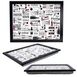 The Magic Toy Shop Wooden Lap Trays with Bean Bag Cushion - Wine Design - Large Padded Tray for Adults - Suitable for Food, Work, Drinking, Art, TV, Sofa, Bed - Great for Wine Enthusiasts