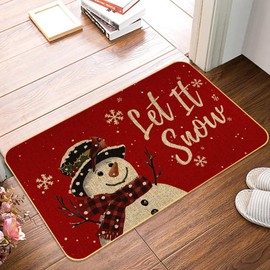 JYKCUL Snowman Let it Snow Christmas Doormat,Snowflakes Winte Xmas Decorative Doot Mat Non-Slip Low-Profile Indoor Outdoor Welcome Mat Washable Winter Holiday Doormat 17" x 29"