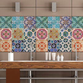 RoyalWallSkins Portuguese Tile Decals 4x4 Inch - Set of 16 - Self Adhesive Peel & Stick Vinyl Adhesive Tiles Stickers for Staircase Home Decor (Sevilla TAD160522)