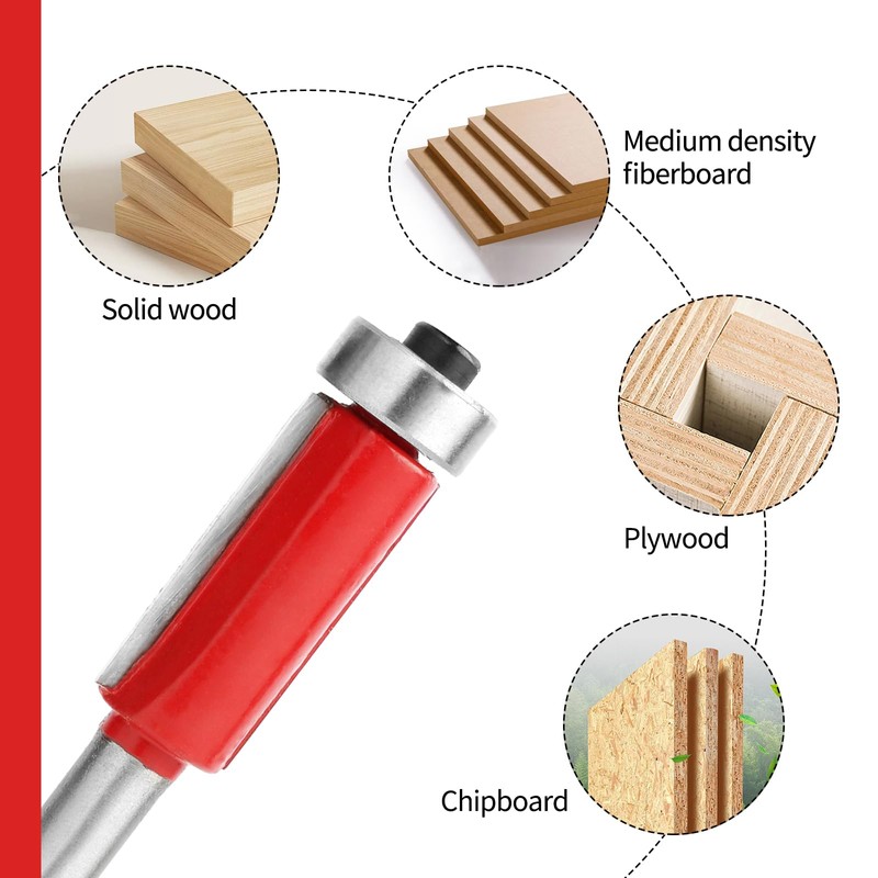 4Pcs 1/4 Inch Shank Router Bits Top Bearing Flush Trim