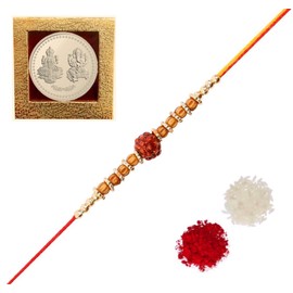 Amba Handicraft Rakhi/Rakhi for Brother/Rudraksha Rakhi/Send Rakhi to USA/Rakhi for Brother with Gift Set/Rakhi Bracelet/Rakhi for Brother and bhabhi/Rakhi Set, 15 inches, Rudraksha