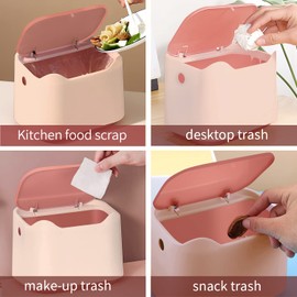 YAGGOOD Small bin office desk bin with lid for countertop, cosmetic table top, bathroom, bedroom, kids desktop bin in red and pink color
