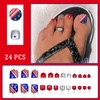 24Pcs Glitter American Flag Press on Toenails Short Square Fake