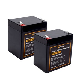NERMAK 12V 5Ah LiFePO4 Deep Cycle Battery 2 Pack, 2000+ Cycles Lithium Iron Phosphate Rechargeable Battery for Solar Power,Lighting, Power Wheels, Fish Finder and More, Built-in 6A BMS