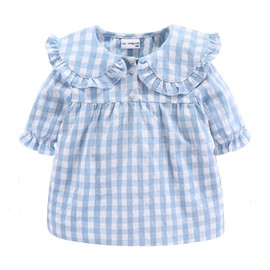 Mud Kingdom - Conjunto de pijama de verano para niñas y niños, diseño de cuadros, Collar Peter Pan Azul, 5 Años