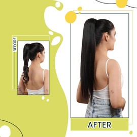 RUNATURE Ponytail Hairpiece Real Hair Black Real Hair 35 cm Long Ponytail Extension Braid Straight Hair Extensions 70 g #1