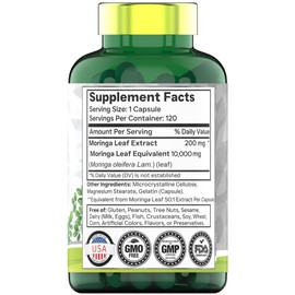 tnvitamins Moringa Capsules 10,000 mg - 120 Capsules | Pure Moringa Oleifera Leaf Powder Supplement | Powerful Green Superfood | Super Greens Powder Pills | Non-GMO, Made in The USA!