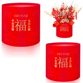 2 Pcs New Year Blessing Bucket Spring Festival Fu Character Lucky Decoration Chinese Fu Planter Flower Arrangement Bucket Fu Character Chinese Plant Pots Vase (Red New Year-1)