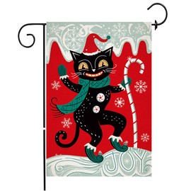 Chengxun Small Garden Flag Christmas Holiday Festive Black Cat Johanna Parker Design Garden Flag Outdoor Decoration Double Sided Polyester Yard Flag