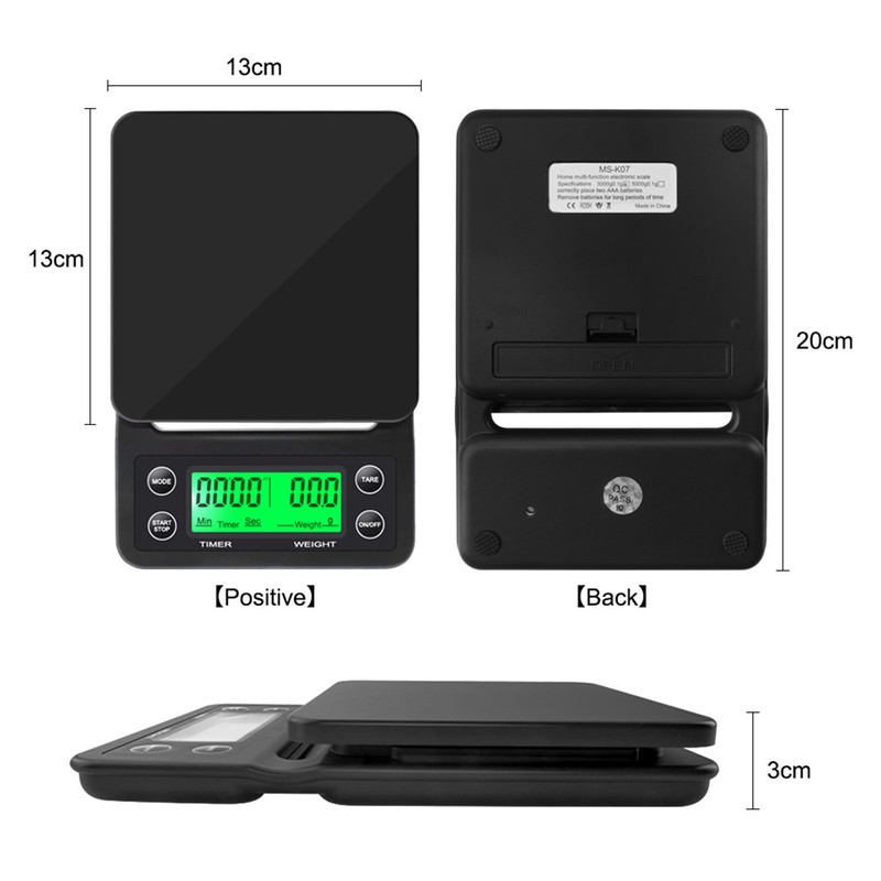 Kitchen Scale 3kg Capacity 0.1g Accuracy Digital Display Timer for