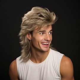 Generic Blonde Mullet Wig|Adult Men's Funny Wigs|Pop Rock Wig|Joe Dirt Wig for 70s & 80s|Cosplay & Party Wig