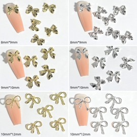 Yuzhiye Nail Parts, Ribbon, Gold, Silver, Metal Parts, 3D, Large, 3D, Bowknots, Nail Jewelry, Nail Art, Deco Parts, Set of 60