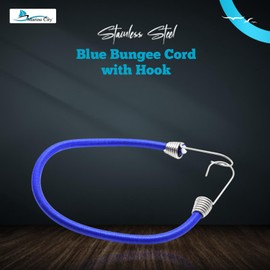 MARINE CITY Blue Bungee Cord with Stainless Steel Hook – 40 Inches, Durable, Weatherproof for Marines, Boats, Camping, Ships, Tie Downs Bungee Cord (Pack of 4)