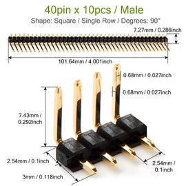 CHANZON Pin Header Strip for Arduino Gpio 40 pin x 10pcs Male Headers Pins Rignt Angle 90 Degrees Single Row Gold Plated Pitch 2.54mm 0.1 inch Breakaway for PCB Connector Machine Breadboard