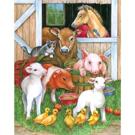 Bits and Pieces - 100 Piece Large Piece Family Jigsaw Puzzle for Adults & Kids - 15" x 19" - Barnyard Buddies - 100 pc Farm Animals Sheep Pigs Horses Jigsaw by Lorraine Ryan