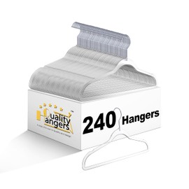 Quality Hangers 14” Clear Plastic Kids Hangers 240-Pack | Durable & Stylish Acrylic Hangers for Petite Adults with 360 Degree Swivel Hook and Notches | Cloths Children Hangers (240, Clear, Chrome)