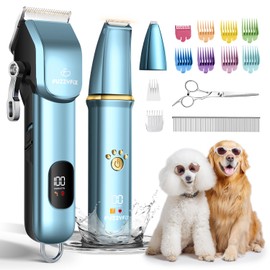 FuzzyFix Dog Grooming Kit, Dog Clippers for Grooming for Thick Curly Coats, Professional Pet Hair Shaver Paw Trimmer Cordless Rechargeable Low Noise for Dogs Cats Animals Face Ear