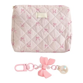 1 Clutch and 1 Bow Pendant, Large Storage Bag, Portable Toiletry Bag, Cute Cosmetic Bag, Travel Accessories, pink, Modern