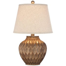 360 Lighting Buckhead Modern Accent Table Lamp 22" High Warm Bronze Brown Sculptural Geometric Textured Urn Tapered Fabric Drum Shade Bedroom Living Room House Home Bedside Nightstand Office
