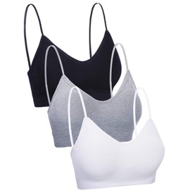 Boao Pack of 3 V Neck Tube Top Bra, Seamless Padded Camisole, Bandeau Sports Bra, Sleep Bra with Elastic Straps - Black / White / Grey, size: xl-xxl