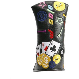 Golf Headcover Putter Cover Pin Mallet Fit Scotty Cameron Spider Putter Odyssey Magnetic Closure Playing Cards Embroidery (Pin, Black)