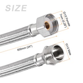 METALLIXITY Faucet Supply Line Connector (600mm/24) 2Pcs, 304 Stainless Steel G1/2 Female to G1/2 Male Water Supply Hose Connector - for Kitchen Bathroom