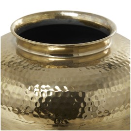 Deco 79 Aluminum Metal Decorative Vase Brushed Centerpiece Vase with Hammered Top, Flower Vase for Home Decoration 12" x 12" x 18", Gold