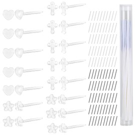 AoedeJ 15 Pairs Silicone Clear Earrings Invisible Plastic Earrings with 60 Pcs Ear Floss with 100 Pcs Earring Posts for Sports Work