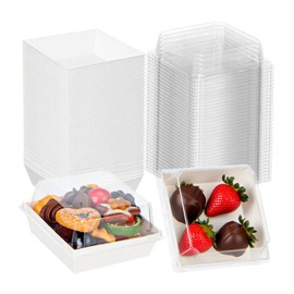 ROSPAKTEK ROSPAKTEK 60Pack Bakery Boxes 4x4x2.5 Inches Charcuterie Boxes with Clear Lids Chocolate Covered Strawberries Boxes Mini Cake Boxes Treat Boxes Macaron Chocolate Truffle Boxes Party Wedding Favor