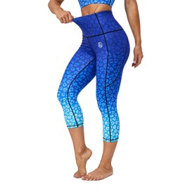 UIUO-UIPEU High Waisted Yoga Pants with Pocket Tummy Control Capri Leggings for Women Printed Workout Leggings for Women Frosted Medium