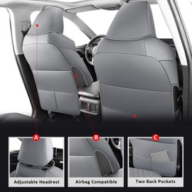 MIROZO Seat Covers for Toyota Rav4,Faux Leather Car Seat Covers Full Set Automotive Seat Cover Fit for 2019-2024 RAV 4 Non-Hybrid (Not for Adv & TRD-Off,Grey)