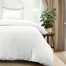 Utopia Bedding Seersucker Duvet Cover Twin Size - Soft Textured Duvet Cover with 1 Pillow Shams - Striped Comforter Cover 68 x 90 Inches with Zipper Closure (White) - Comforter Not Included