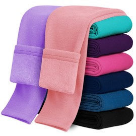 KEREDA Girls Fleece Lined Leggings Pack of 2 Winter Warm Pants Girls Clothes Pink-Purple 6-7 Years