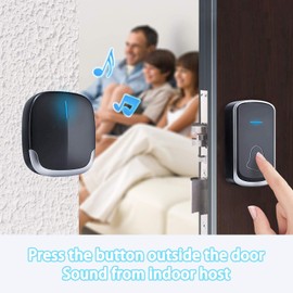 Wireless Bell, Outdoor Doorbell, Waterproof Wireless Doorbell, 300 m Range, 58 Melodies, House Door Bell, Plug In for Socket, Bell and Bell Button with LED Indicator