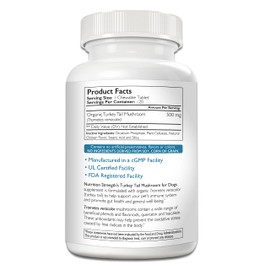 Nutrition Strength Turkey Tail Mushroom for Dogs to Support a Strong Immune System, Promote Gut Health, Antioxidant Activity & Inflammatory Relief, Reduce Fatigue & Boost Stamina, 120 Chewable Tablets