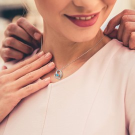 Heart Birthstone Necklace for Women, S925 Sterling Silver Heart Necklaces for Women Teen Girls CZ Heart Birthstone Necklace Jewelry Birthday Gifts for Women Mom Wife, Sterling Silver, Cubic Zirconia