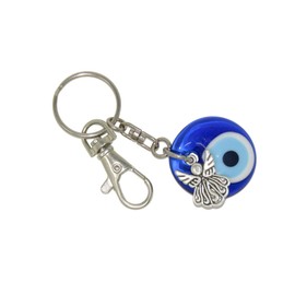Jeannieparnell 187H - 3cm Glass Lucky Evil Eye with Angel Charm Keyring/Key Ring Hanger for Protection & Good Luck Charm