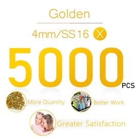 qiipii 5000PCS 4mm Bright Gold Resin Rhinestones for Crafts Clear Golden Flatback Jelly Rhinestones Bulk SS16 Non-Hotfix Golden Stones Diamonds Crystals Gems for Mugs Tumblers Bottles Cups DIY Crafts