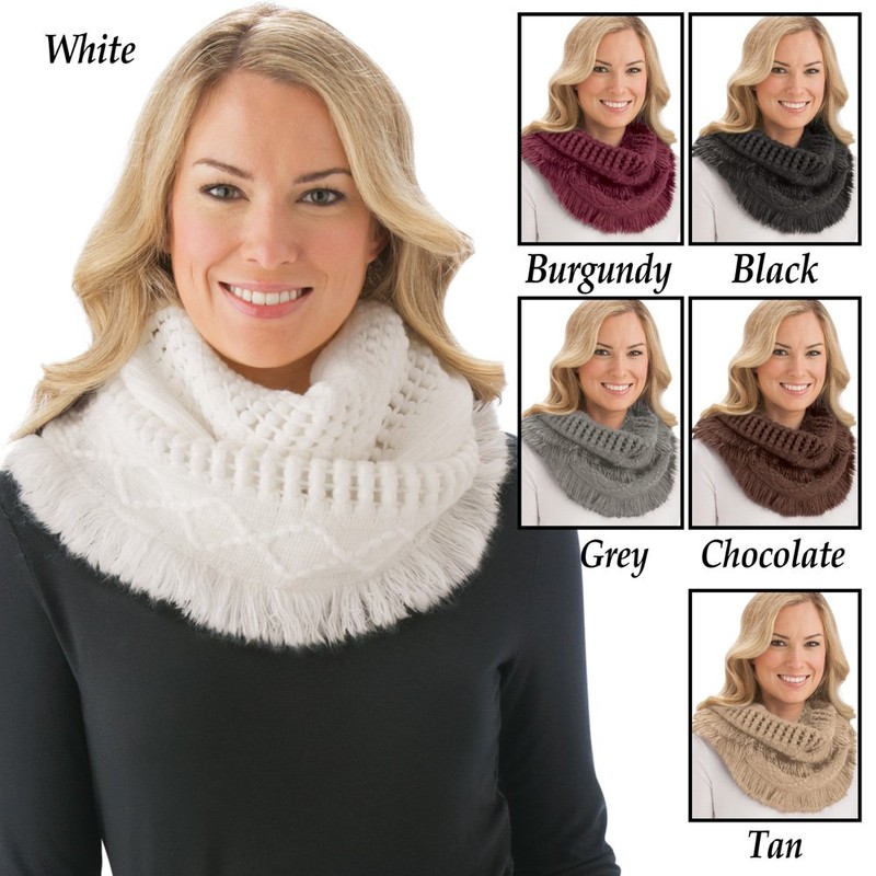 Collections Etc Soft Winter Infinity Fringe Scarf, Black, One-Size