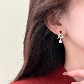 Star Christmas Tree Teardrop Dangle Earrings for Women 925 Sterling Silver Post Pin Gold Plated Shiny Cubic Zirconia Xmas Festival Statement Studs Earring Dainty Elegant Lovely Anniversary Jewelry